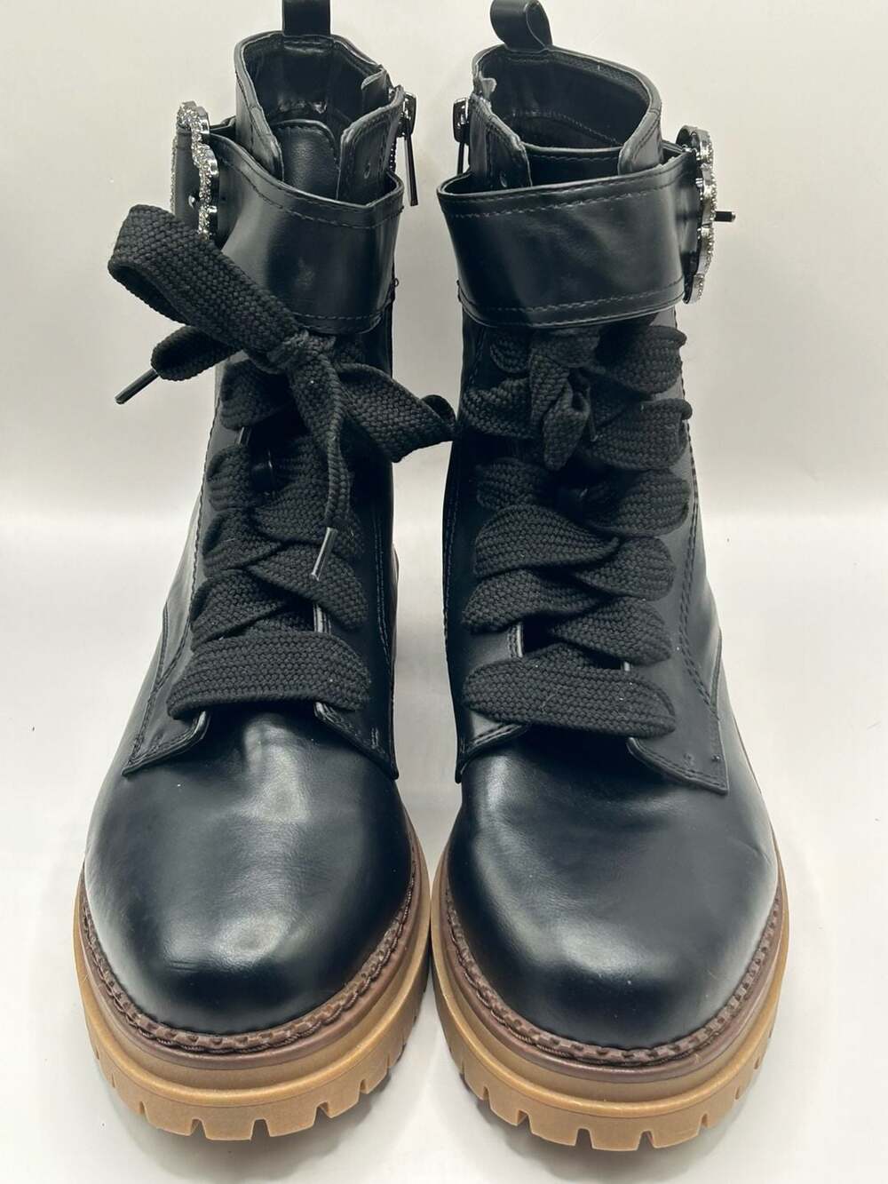 Sam & Libby Samantha Women's Rhinestone Buckle Combat Boots Black Size 10